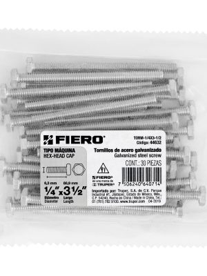 44632 - Bolsa con 30 tornillos 1/4' x 3-1/2' tipo máquina, FIERO