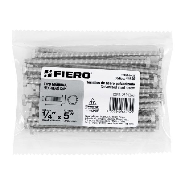 44640 - Bolsa con 25 tornillos 1/4' x 5' tipo máquina, FIERO
