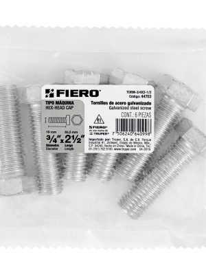 44703 - Bolsa con 6 tornillos 3/4' x 2-1/2' tipo máquina, FIERO