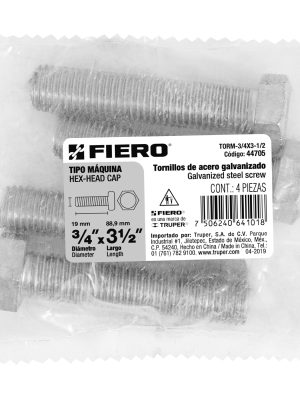 TORM-3-4X3-1-2E1.jpg 44705 - Bolsa con 4 tornillos 3/4' x 3-1/2' tipo máquina, FIERO