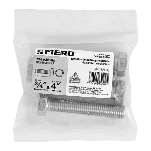 44706 - Bolsa con 4 tornillos 3/4' x 4' tipo máquina, FIERO