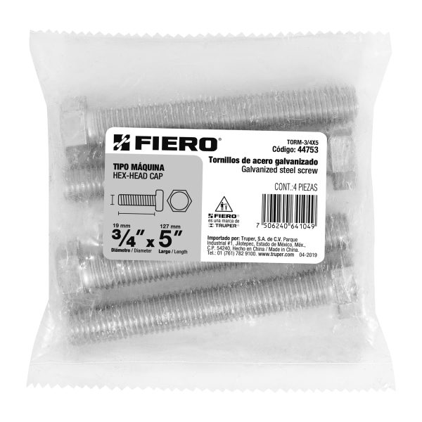 44753 - Bolsa con 4 tornillos 3/4' x 5' tipo máquina, FIERO