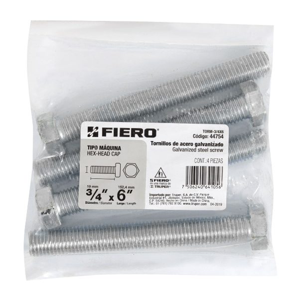 44754 - Bolsa con 4 tornillos 3/4' x 6' tipo máquina, FIERO