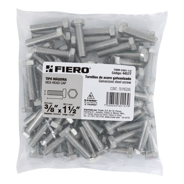 44577 - Bolsa con 70 tornillos 3/8' x 1-1/2' tipo máquina, FIERO