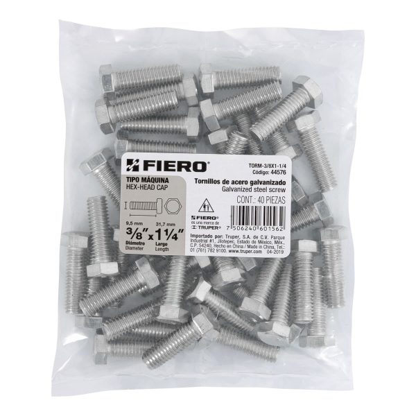44576 - Bolsa con 40 tornillos 3/8' x 1-1/4' tipo máquina, FIERO