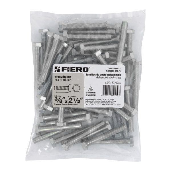 44579 - Bolsa con 50 tornillos 3/8' x 2-1/2' tipo máquina, FIERO