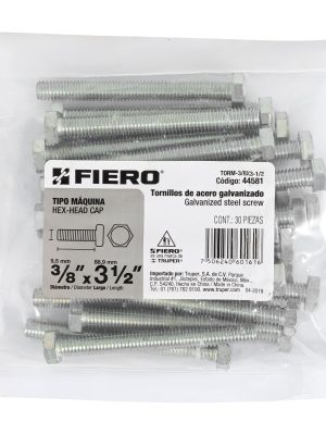 44581 - Bolsa con 30 tornillos 3/8' x 3-1/2' tipo máquina, FIERO