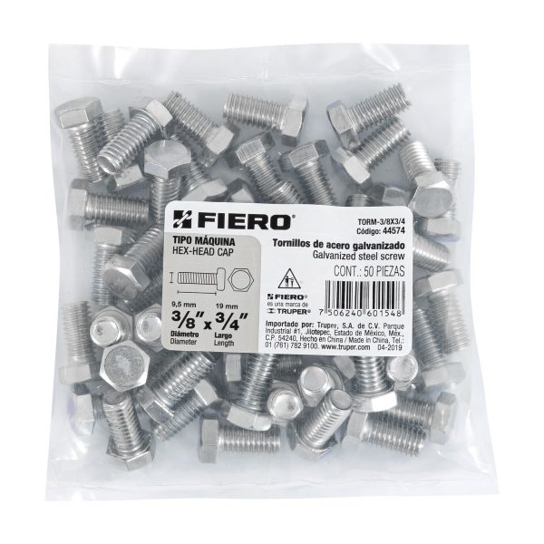 44574 - Bolsa con 50 tornillos 3/8' x 3/4' tipo máquina, FIERO