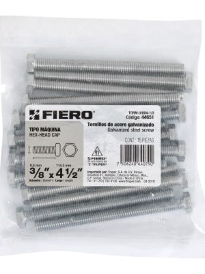 TORM-3-8X4-1-2E1.jpg 44651 - Bolsa con 15 tornillos 3/8' x 4-1/2' tipo máquina, FIERO