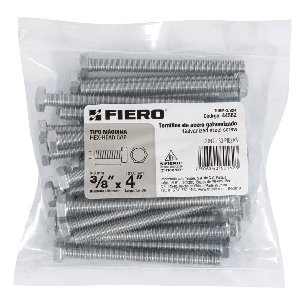 44582 - Bolsa con 30 tornillos 3/8' x 4' tipo máquina, FIERO