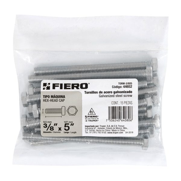 44652 - Bolsa con 15 tornillos 3/8' x 5' tipo máquina, FIERO