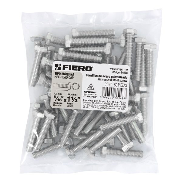 44568 - Bolsa con 50 tornillos 5/16' x 1-1/2' tipo máquina, FIERO
