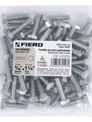 44567 - Bolsa con 60 tornillos 5/16' x 1-1/4' tipo máquina, FIERO