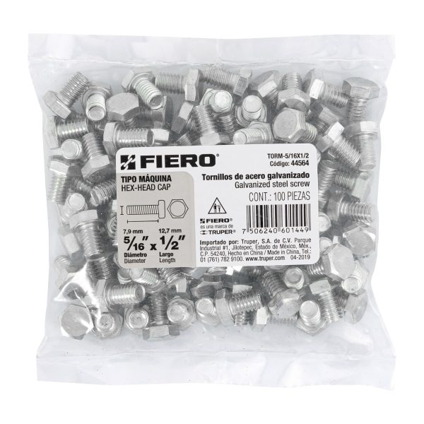 44564 - Bolsa con 100 tornillos 5/16' x 1/2' tipo máquina, FIERO