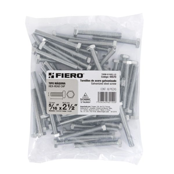 44570 - Bolsa con 60 tornillos 5/16' x 2-1/2' tipo máquina, FIERO