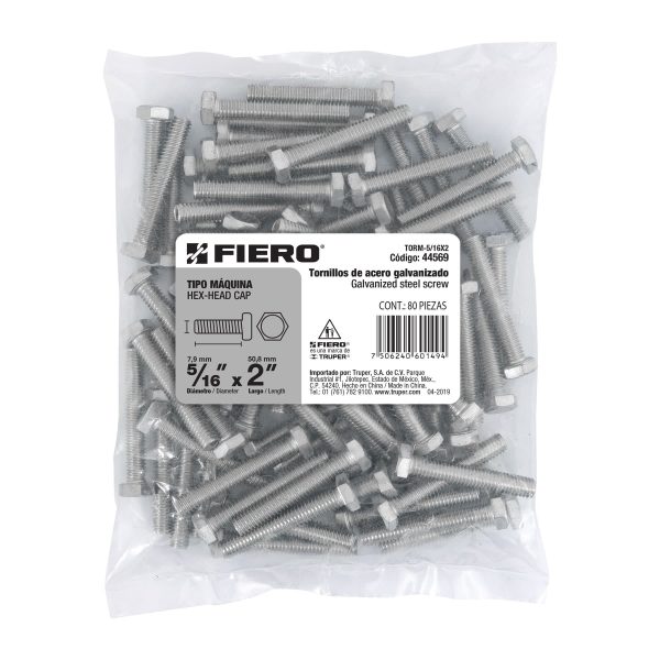 44569 - Bolsa con 80 tornillos 5/16' x 2' tipo máquina, FIERO