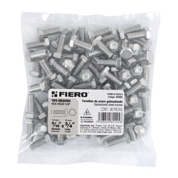 44565 - Bolsa con 80 tornillos 5/16' x 3/4' tipo máquina, FIERO