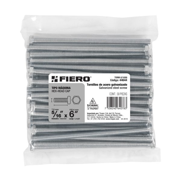 44644 - Bolsa con 30 tornillos 5/16' x 6' tipo máquina, FIERO