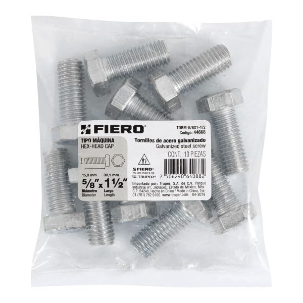 44668 - Bolsa con 10 tornillos 5/8' x 1-1/2' tipo máquina, FIERO