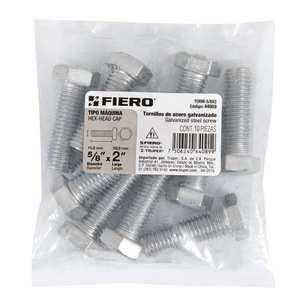 44669 - Bolsa con 10 tornillos 5/8' x 2' tipo máquina, FIERO