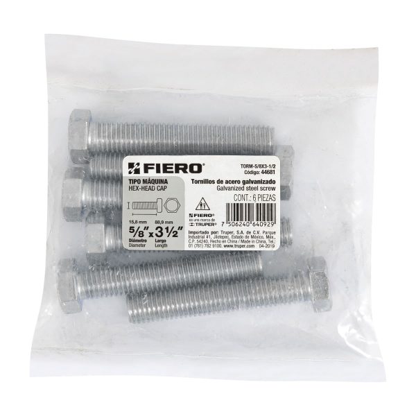 44681 - Bolsa con 6 tornillos 5/8' x 3-1/2' tipo máquina, FIERO