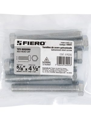 44691 - Bolsa con 6 tornillos 5/8' x 4-1/2' tipo máquina, FIERO