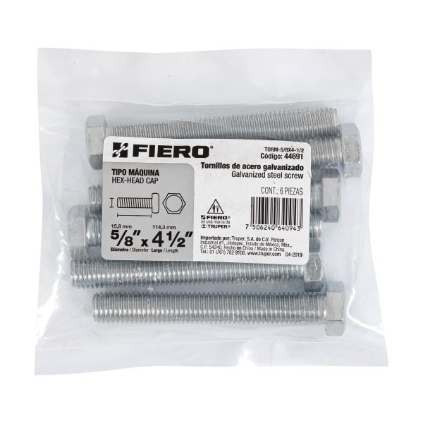 44691 - Bolsa con 6 tornillos 5/8' x 4-1/2' tipo máquina, FIERO