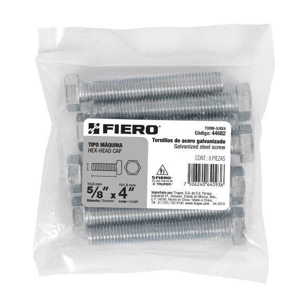 44682 - Bolsa con 8 tornillos 5/8' x 4' tipo máquina, FIERO