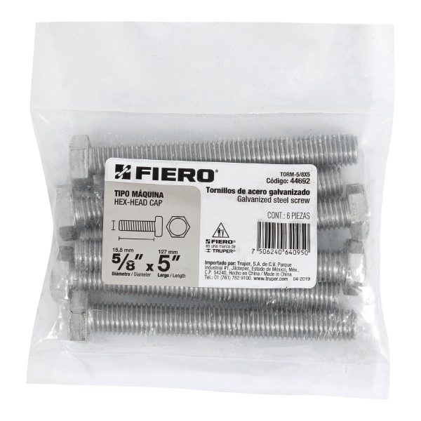 44692 - Bolsa con 6 tornillos 5/8' x 5' tipo máquina, FIERO