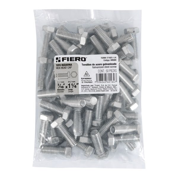 44584 - Bolsa con 50 tornillos 7/16' x 1-1/4' tipo máquina, FIERO