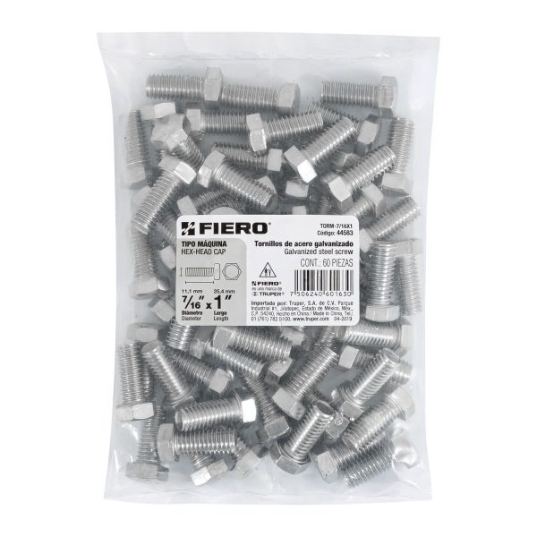 44583 - Bolsa con 60 tornillos 7/16' x 1' tipo máquina, FIERO