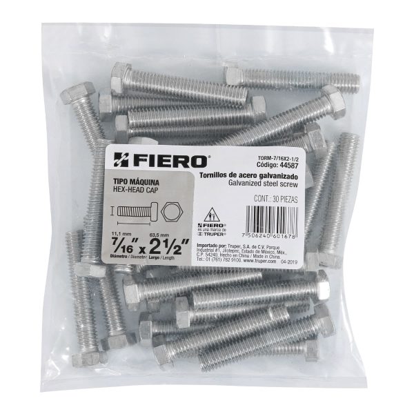 44587 - Bolsa con 30 tornillos 7/16' x 2-1/2' tipo máquina, FIERO