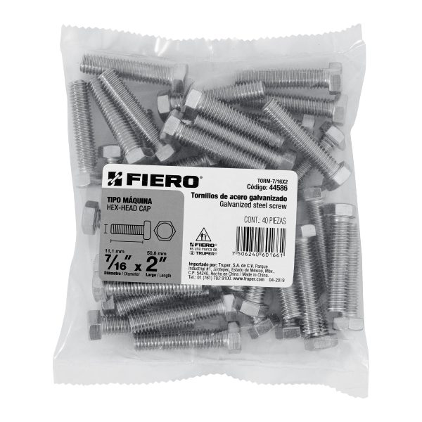 44586 - Bolsa con 40 tornillos 7/16' x 2' tipo máquina, FIERO