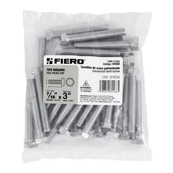 44588 - Bolsa con 30 tornillos 7/16' x 3' tipo máquina, FIERO