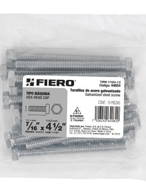 TORM-7-16X4-1-2E1.jpg 44654 - Bolsa con 15 tornillos 7/16' x 4-1/2' tipo máquina, FIERO