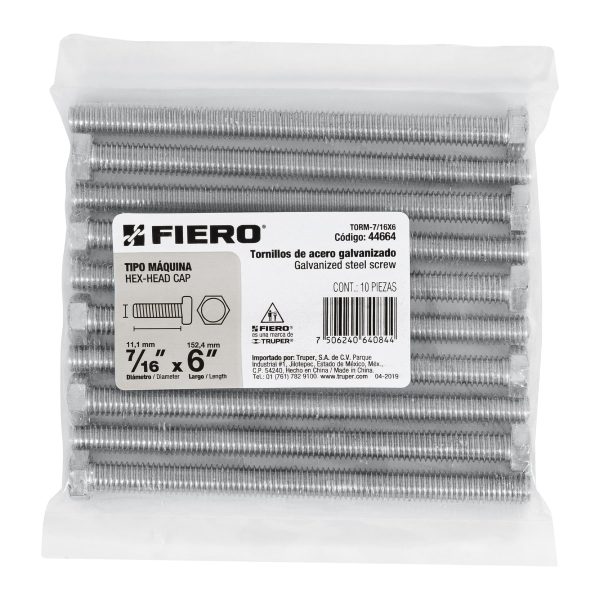 44664 - Bolsa con 10 tornillos 7/16' x 6' tipo máquina, FIERO