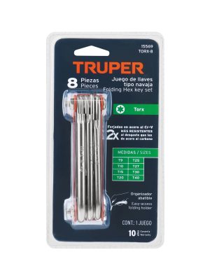 15569 - Juego de 8 llaves torx tipo navaja, cuerpo de lámina, TRUPER