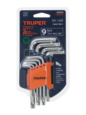 15554 - Juego de 9 llaves torx con organizador abatible, TRUPER