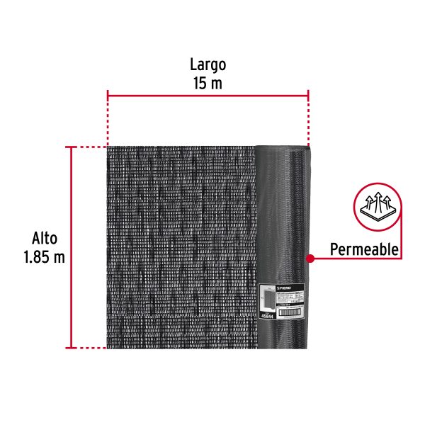 45844 - Rollo de toldo sombra 80% de 15 m x 1.85 m, Fiero