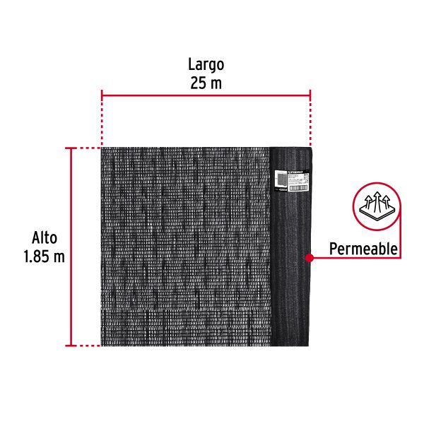 43004 - Rollo de toldo sombra 80% de 25 m x 1.85 m, Fiero