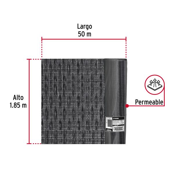 45845 - Rollo de toldo sombra 80% de 50 m x 1.85 m, Fiero