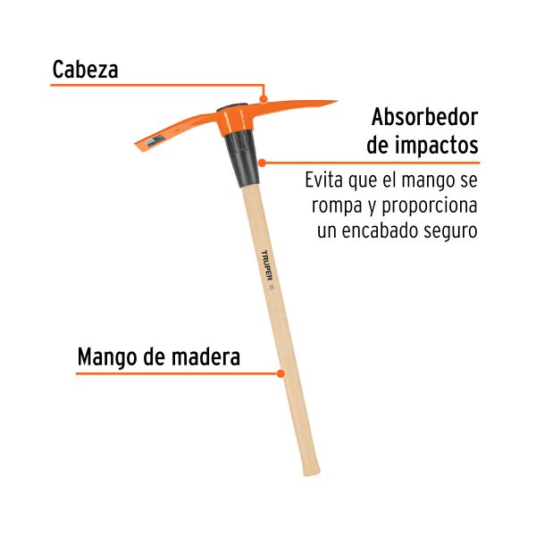 102966 - Talacho-pico 5 lb, mango de madera 36', Truper