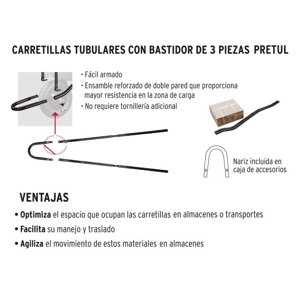 22703 - Carretilla concha plástica 5 ft3 Neumática b/tubular, Pretul