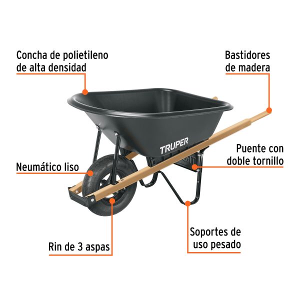 TP-6FC1.jpg 19805 - Carretilla concha plástica 6 ft3 Neumática b/madera, Truper