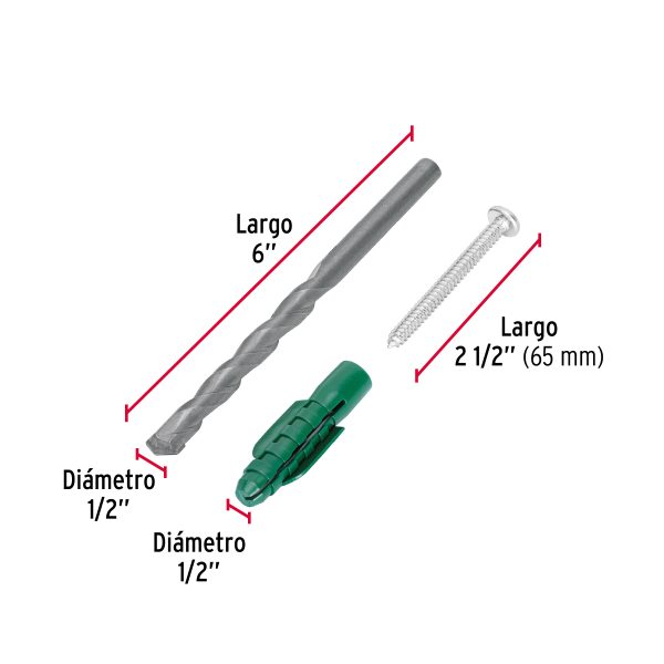 40162 - Kit de 20 taquetes 1/2' con pijas #14 y 1 broca 1/2', Fiero
