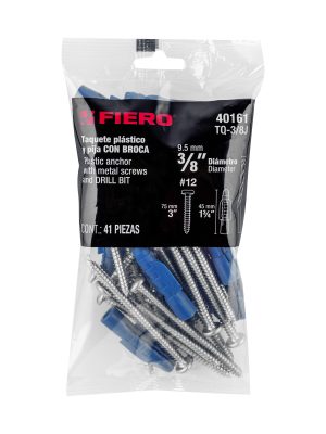 40161 - Kit de 20 taquetes 3/8' con pijas #12 y 1 broca 3/8', Fiero
