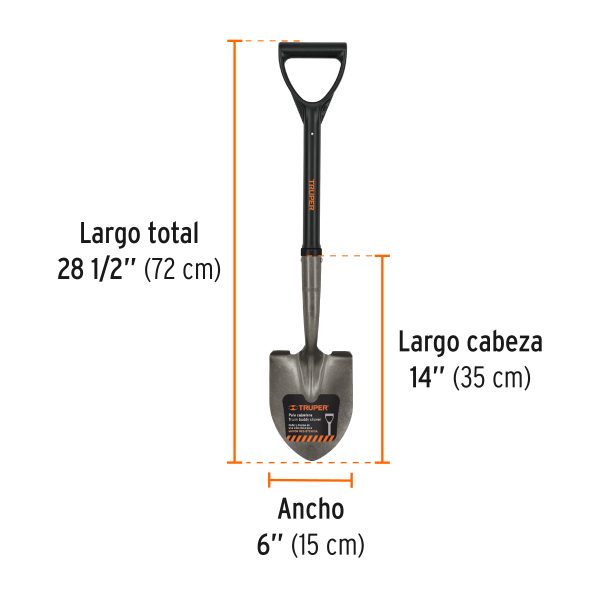 17195 - Pala cajuelera redonda, puño 'D' con mango fibra de vidrio