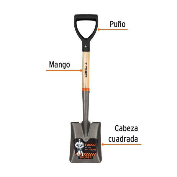 17194 - Pala cajuelera cuadrada, puño 'D' mango de madera, Truper