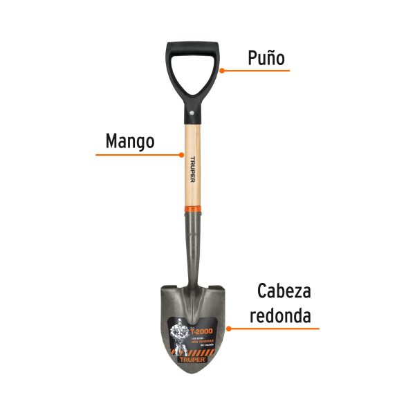 17193 - Pala cajuelera redonda, puño 'D' mango de madera, Truper
