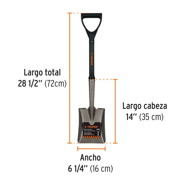 17196 - Pala cajuelera cuadrada, puño 'D' con mango fibra de vidrio